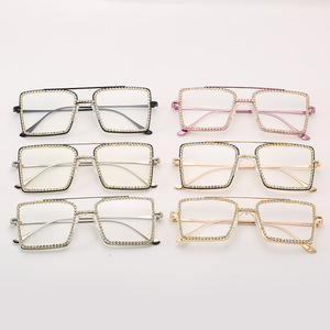 Mới thời trang sang trọng thiết kế <span class=keywords><strong>Bling</strong></span> Rhinestone kim loại kính mắt hợp thời trang vuông kim cương hình phụ nữ kính khung - Product Image 5