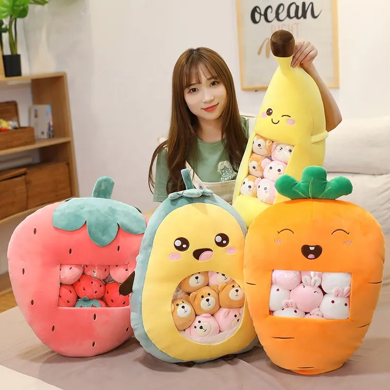 Promotional Mini Animal Balls Plushie Bag Pudding Stuffed Fruit Toy Avocado Plush Pillow For Nap