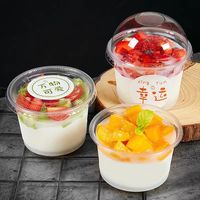 Pot en plastique à paroi simple 250 ml 300 ml, gobelets à dessert en PP avec couvercle et cuillère pour la pâtisserie, le yaourt, la crème glacée, la gelée, le pudding, le gâteau au lait