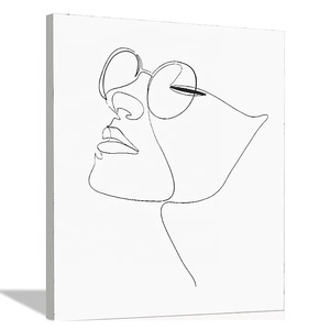 Impression sur toile, art mural, <span class=keywords><strong>noir</strong></span> <span class=keywords><strong>et</strong></span> <span class=keywords><strong>blanc</strong></span>, minimaliste, art à une ligne, visage de <span class=keywords><strong>femme</strong></span> avec lunettes de soleil, galerie encadrée, A4, décoration intérieure - Product Image 1