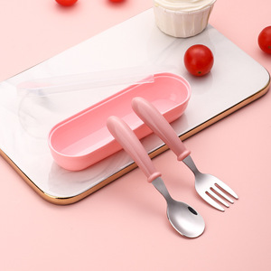 Ensemble de 2 <span class=keywords><strong>couverts</strong></span> pour tout-petits en acier inoxydable, cuillère et fourchette pour <span class=keywords><strong>bébé</strong></span>, ensemble de <span class=keywords><strong>couverts</strong></span> avec poignées en plastique pour la sécurité des enfants, repas à l'école - Product Image 6
