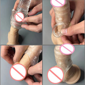 8 inch alta qualidade longo cristal preservativos extensão do pénis Atraso Ejaculação extensor preservativo Cock manga para homens - Product Image 5