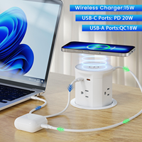 Enchufe de escritorio emergente de 86 mm con cargador inalámbrico de 15 W, USB-C PD de 20 W y 4 tomas de CA, regleta de alimentación retráctil oculta