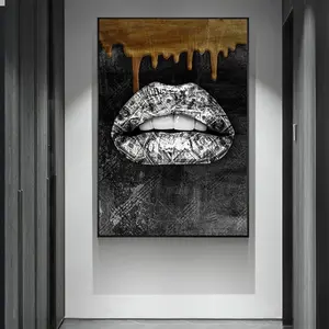 Funtuart moderno HD abstracto oro plata labios pintura al óleo lienzo carteles personalizados decoración de pared arte impresiones marco tinta Digital