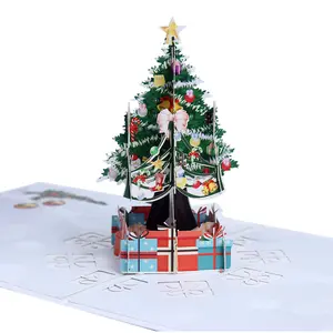 Venda quente Árvore De Natal 3D Pop Up Presente Impressão De Cartão De Impressão De Fábrica De Natal Obrigado Cartões Fornecedor