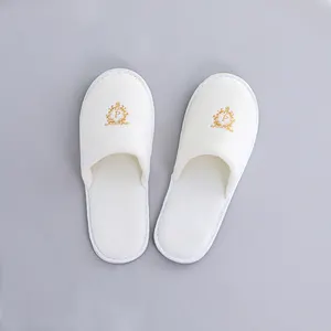 Custom Printing Logo White Fabric Cotton Terry Linen Guest Waffle Spa Velvet Dubai Indoor Disposable Hotel Slipper