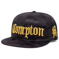 Gorra de Béisbol Unisex COMPTON con Bordado de Camuflaje de 6 Paneles, Visera Plana, Ajustable, Estilo Hip Hop, Cierre a Presión de Poliéster