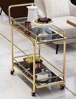 Chariot de service à buffet en acier inoxydable à 3 niveaux avec roulettes, capacité de 10 L, multi-usages, en verre trempé transparent pour le thé noir