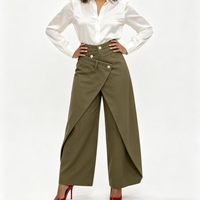 Pantalones Vaqueros Anchos Asimétricos con Corte Cruzado para Mujer, con Falda Superpuesta Desmontable, Moda Sehe