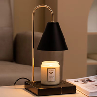 Lampe à bougie chauffante à 4 niveaux de luminosité, lumière plus brillante, fait fondre la cire plus rapidement, base en marbre, base en bois, abat-jour minimaliste, minuterie 2-8h