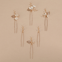 Épingles à cheveux de mariage en résine et en argile souple de style européen et américain Imitation perle feuille d'alliage 5 pièces un ensemble d'épingles à cheveux de mariée