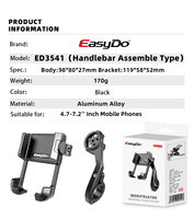 EasyDo 3-in-1 Fahrrad-Handyhalterung Kompatibel mit Fahrrad-Frontlicht Action-Kamera Fahrrad-Handyhalterung