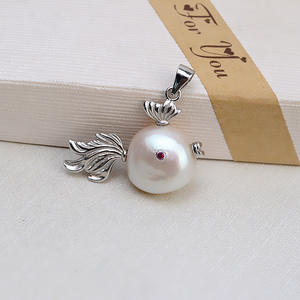 Pendentif en argent 925 fait main avec perle baroque, collier en forme de petit poisson avec support vide, accessoire pour femmes - trouvailles de bijoux DIY - Product Image 2