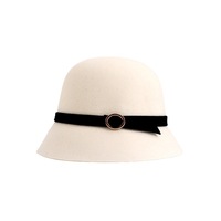 Cappello a Secchiello in Lana da Donna Beige Stile Francese Retrò Cappello da Pescatore Autunno Inverno Caldo Elegante Chic in Feltro di Lana