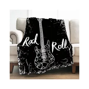 La migliore vendita di chitarra rock brillante stampa digitale coperta super morbida in pile di flanella coperte per divano