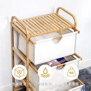 Bamboo <b>Storage</b> Cart With <b>3</b> Fabric <b>Bins</b> 4 Tier Freestanding Organizer For Bathroom Bedroom Living Room - Product Image 3