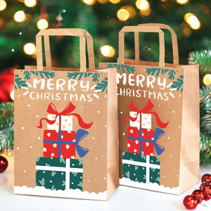 Bolsa de Compras de Papel Kraft Marrón con Logotipo Personalizado, Plegable y Reutilizable con Asas para Llevar, para Alimentos y Regalos Navideños, Impresión Digital - Product Image 5