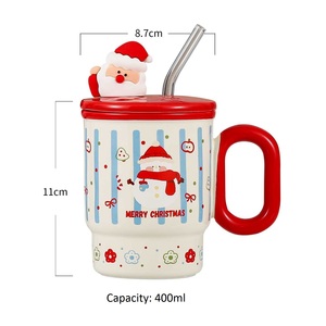 Mug de voyage en céramique 400 ml à motif de Noël original avec couvercle et paille en verre, écologique, réutilisable, sans danger pour les aliments, pour boissons chaudes, cadeau - Product Image 3