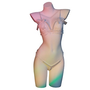 Lingerie sexy Lemon Story, ensemble trois pièces en perles, soutien-gorge à nœud, string 8686, perles blanches, taille basse pour femmes, polyester - Product Image 1