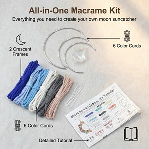 Kit de <span class=keywords><strong>macramé</strong></span>, <span class=keywords><strong>corde</strong></span> colorée, pendentif en tissage, pack de matériel DIY, accessoires en cristal avec guide en anglais pour débutants, cadeaux - Product Image 1