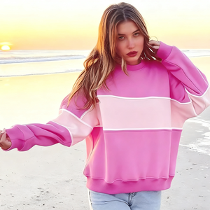 Produttori di Pullover ricamato <span class=keywords><strong>oversize</strong></span> di alta qualità in pile di cotone <span class=keywords><strong>rosa</strong></span> Patchwork <span class=keywords><strong>felpa</strong></span> con girocollo - Product Image 3