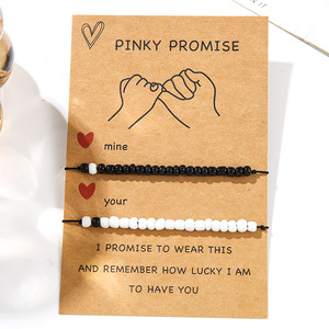 Pinky Promise <b>Bracelet</b> Set Black <b>White</b> Beaded Couple Jewelry Gift for Valentine's Day Unisex Fashion Beaded <b>Bracelets</b> - Product Image 3