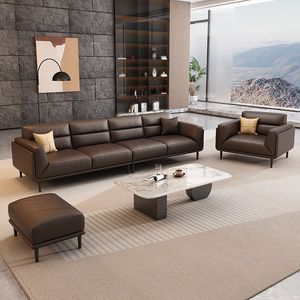 Set di Divano Moderno in Pelle <span class=keywords><strong>e</strong></span> Tavolino da Caffè per Hotel <span class=keywords><strong>e</strong></span> Riunioni Aziendali - Divano a Tre Posti di Lusso Leggero - Product Image 3