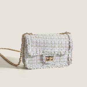 2025 nuevo bolso de cadena de tweed blanco con cierre dorado, elegante bolso de mujer retro, exquisito y de moda - Product Image 5