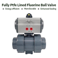 Vanne à boisseau sphérique pneumatique en UPVC, entièrement doublée de PTFE, vanne fluorée DN15-DN100, arrêt rapide, directement de l'usine