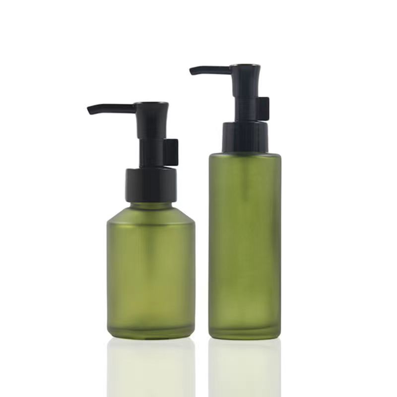 Stainless Steel Pump Green glass Bottles Thick Amber Glass Soap Dispenser