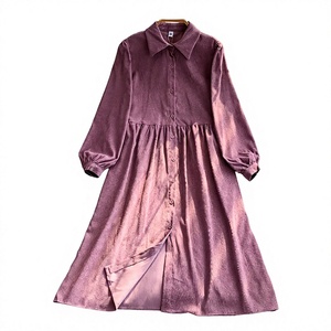 Vestidos Midi Románticos Franceses de Pana con Manga Farol para Mujer, Otoño-Invierno, Cierre de Botón, Ajuste Holgado y Plisado que Estiliza - Product Image 3