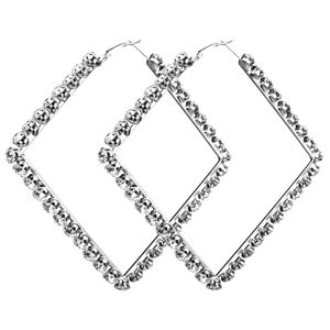 Nuovo stile Punk grande grande <span class=keywords><strong>argento</strong></span> placcato <span class=keywords><strong>orecchini</strong></span> a cerchio quadrati con diamante di cristallo - Product Image 1