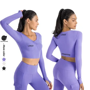 Xsunwing Nieuw Yoga Crop Top Sports Hardloopshirt Met Lange Mouwen, Ademende Atletische Top Slim Fit Gymkleding Shirts Dames Wdq048