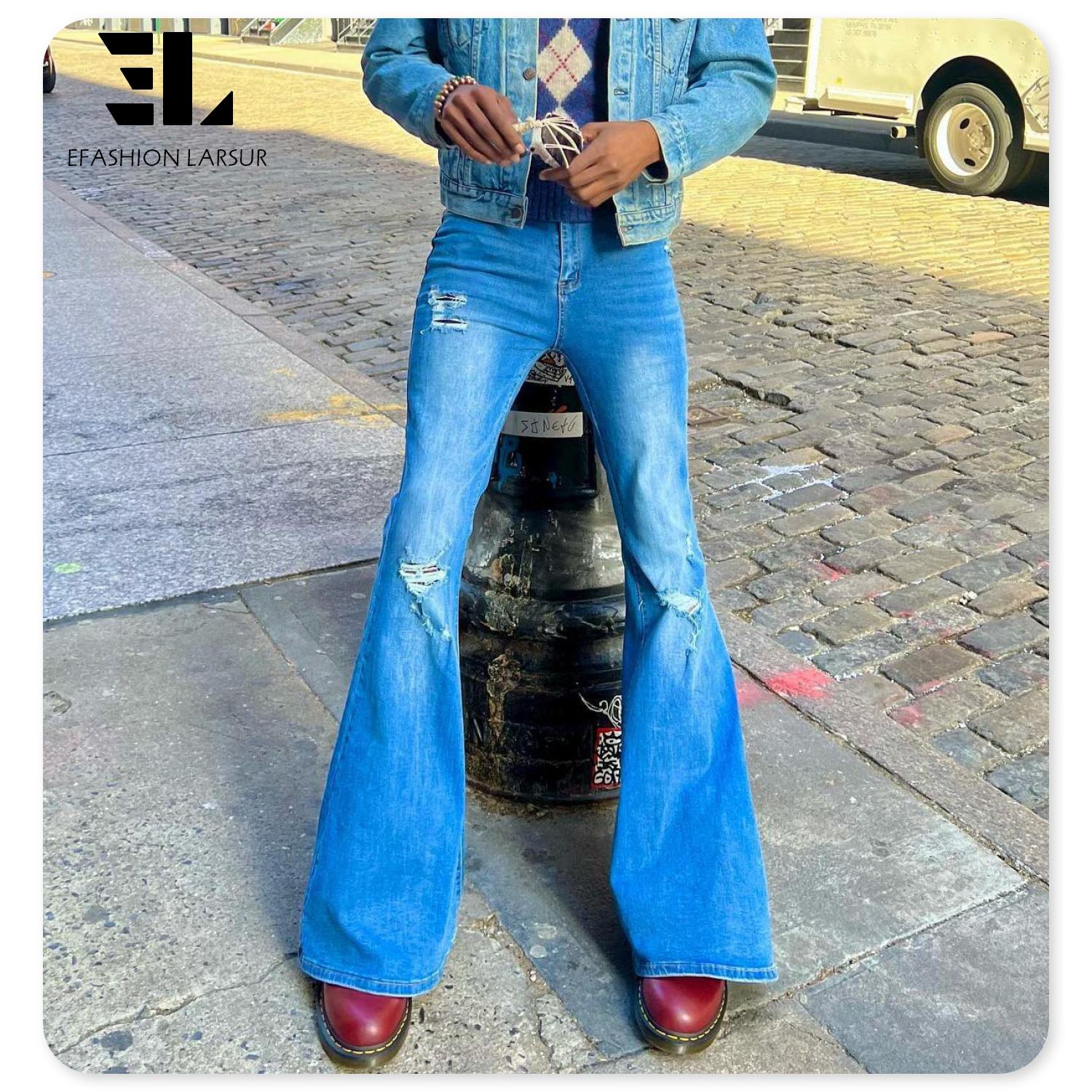 Bottom Pants 80s Flare Pants LARSUR Custom Logo OEM ODM Vintage