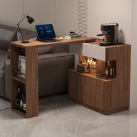 Table de bar extensible en bois massif, table îlot avec rangement pour petit appartement, meuble de séparation de salon