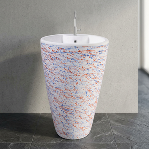 Lavabo rond blanc imprimé, moderne, cylindrique, autoportant, en surface solide - Product Image 1