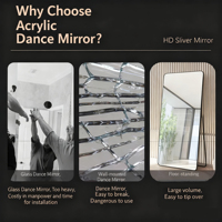 Grand miroir mural sans cadre pour salle de sport, studio de danse, scène, yoga, fitness, sport, auto-adhésif, en verre de sécurité pour intérieur