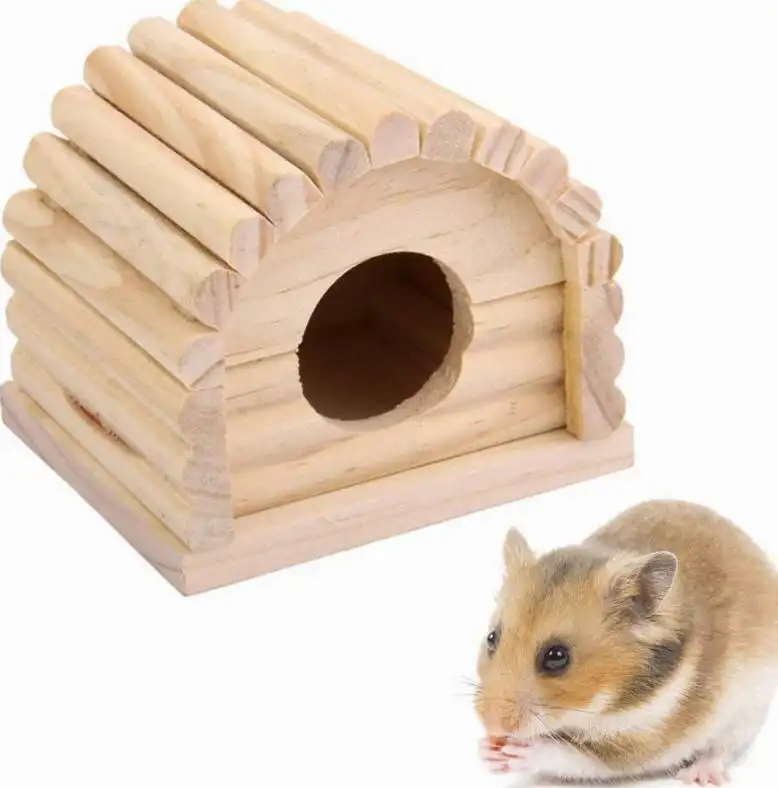 Rumah Hamster kecil persediaan hewan peliharaan kayu rumah pondok tikus rumah tempat tidur Hamster kerajinan kayu hewan peliharaan