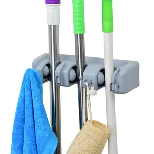 Wall Mounted Mop Organizer Mop and Broom Holder 5 Position with 6 Hooks