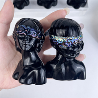 Nouvelle Arrivée Tendance Mode Guérison Artisanat Sculpté en Cristal Statuette Fille au Voile en Obsidienne Noire Polie pour Décoration Intérieure