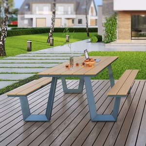 Modern Design Outdoor Aluminum Rectangular <strong>Dining</strong> <strong>Tables</strong> Set Wood <strong>Picnic</strong> Bench for Patio Garden Use - Product Image 5