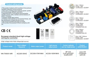 Controlador <span class=keywords><strong>de</strong></span> Ventilador <span class=keywords><strong>de</strong></span> Techo BLDC <span class=keywords><strong>de</strong></span> Doble Voltaje Alto, Certificado CE ERP, Estándar Europeo, 230V para Motor DC con Control por Aplicación 2.4G y Tuya APP - Product Image 2