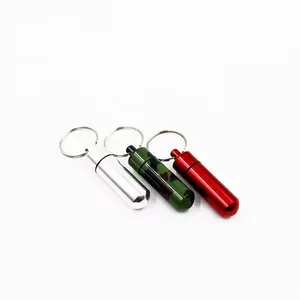 Promotional Outdoor Survival Waterproof Aluminum First Aid Pill Container Mini Medicine Holder Capsule Bottle Pillbox Keychain