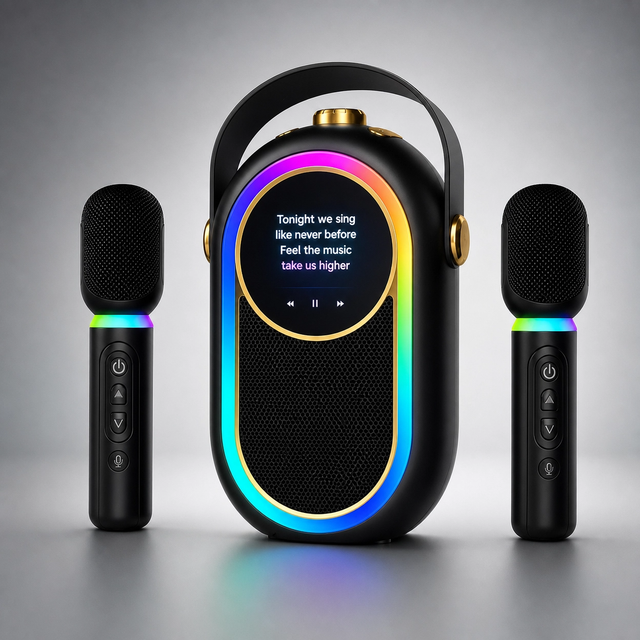 All-in-One Machine Screen 2 Wireless Microphones RGB Light Portable for V5.3 10W 3000mAh Speaker for Home Party Outdoor