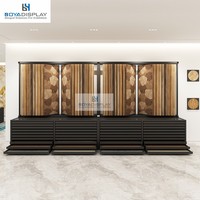 Présentoir de sol personnalisable avec pages rabattables et tiroirs, en métal, pour échantillons de revêtements de sol en showroom