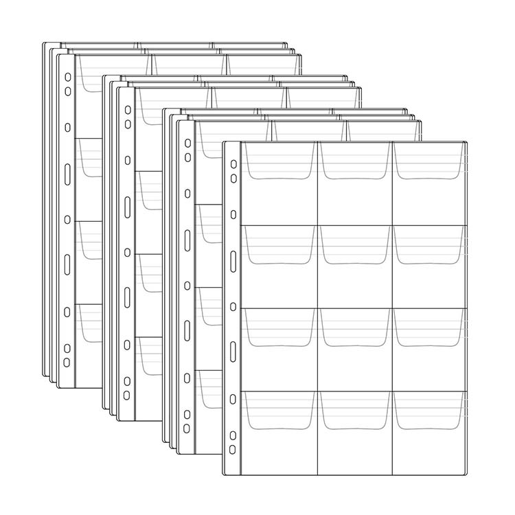 12 Pockets Coin Collection PVC Coin Holders Stamp Binder Sheets Currency Collecting Album Book Sleeves Coin Pocket Page