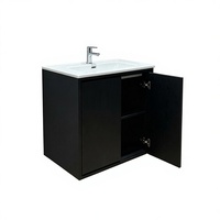 Ensemble de meubles de salle de bain sur mesure pour hôtel 5 étoiles, design flottant, panneau de porte laqué, lavabo en céramique, évier de salle de bain à LED