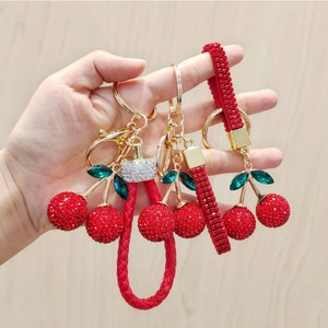 Fashion Cherries Key Chain Cute Bling Crystal Rhinestone Double Cherry Keychain Charm Purse Handbag Pendant Accessories Jewelry