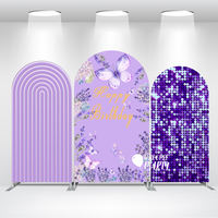 Toile de fond d'arche de décoration de fête d'anniversaire en tissu rayé violet