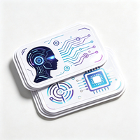 Haoxuan Digitale KI-Aufkleber Weiß PVC-Vinyl Roboter-Chip Gehirn-Datenfluss Futuristische Avatar-Grafiken Glänzender Spot-UV-Stanzschnitt